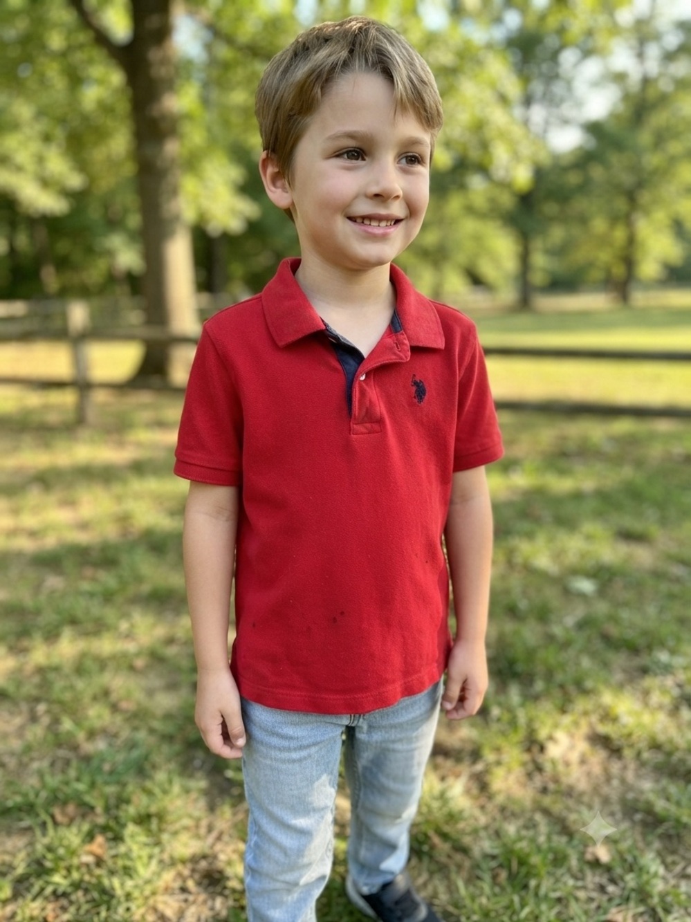U.S. Polo Assn. Red Polo Shirt with Navy Logo - Boys Short Sleeve